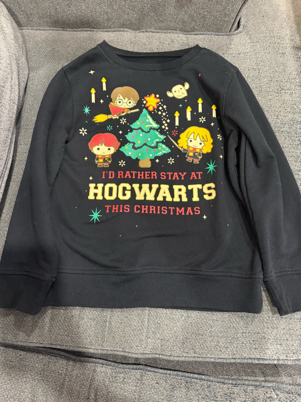 Kids Black Hogwarts Christmas Pullover Sweatshirt